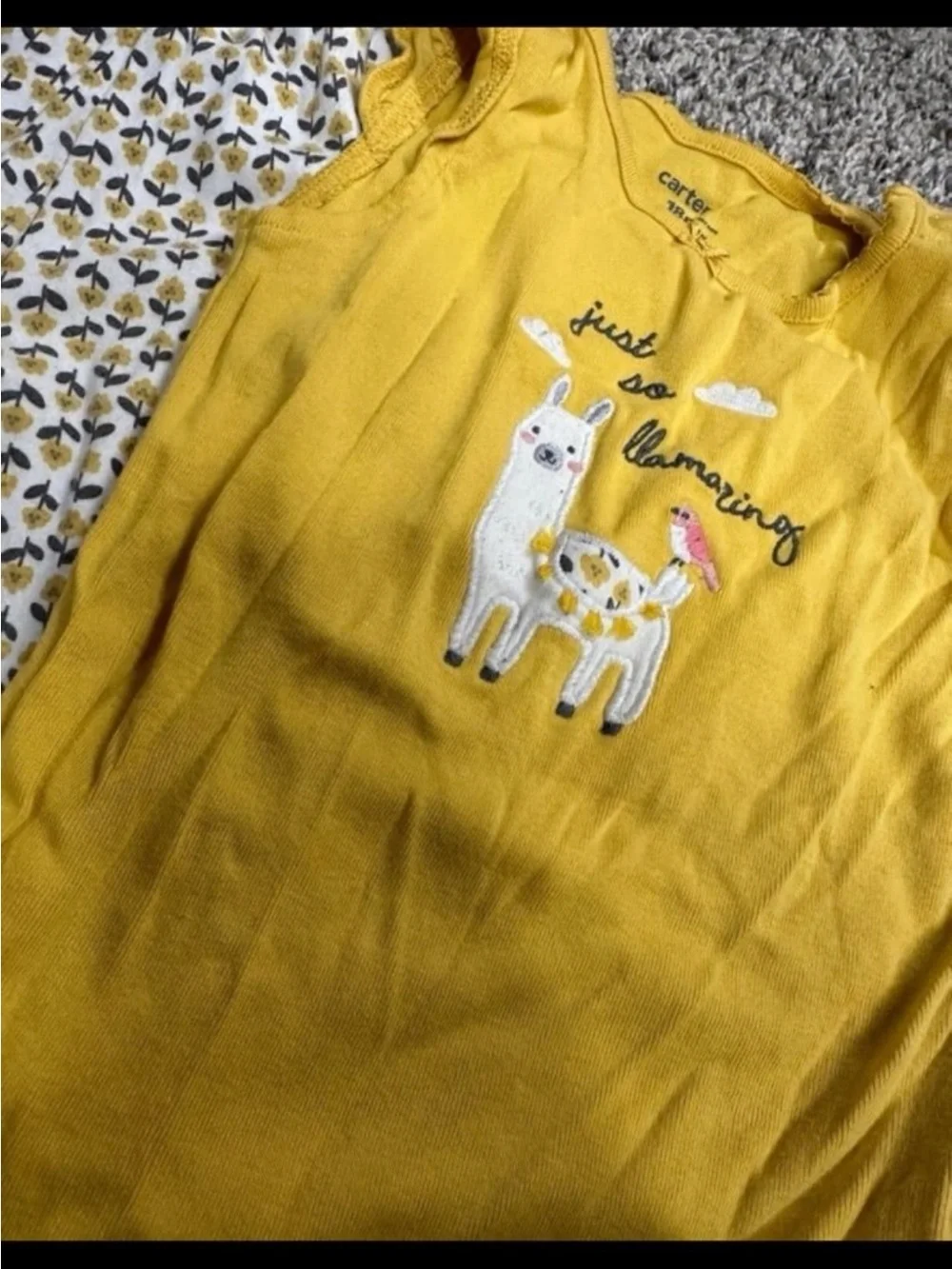 Carter's Yellow Llama Bodysuit with Patterned White & Yellow Leggings